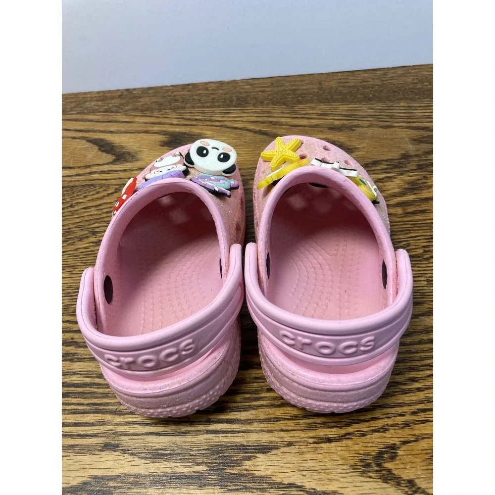 Crocs Toddler Classic Clog Pink Glitter Charms Panda Unicorn Size C7 206992-6SW